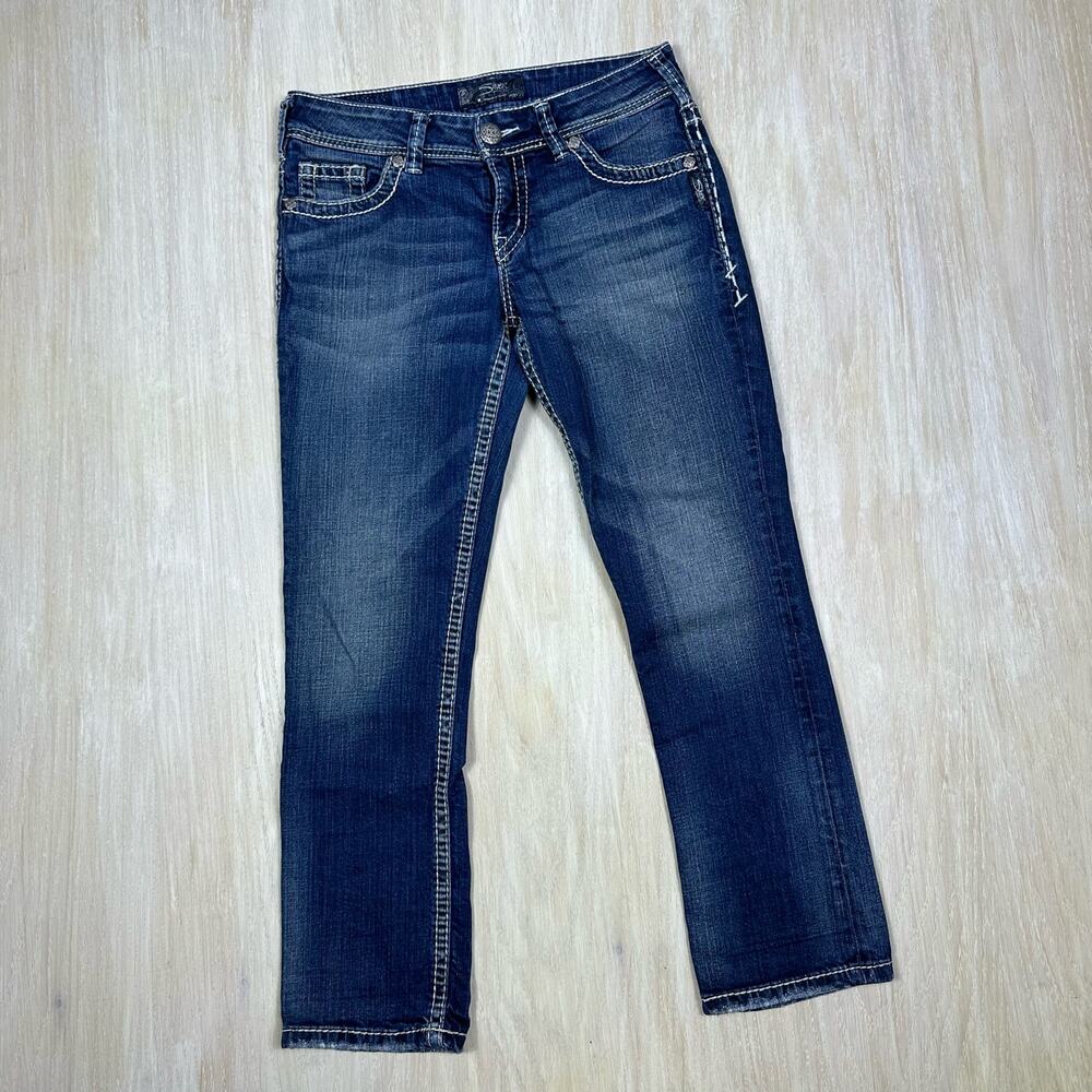 Silver Suki Capri Dark Wash Mid Rise Cropped Blue Everyday Casual Denim Jeans 27